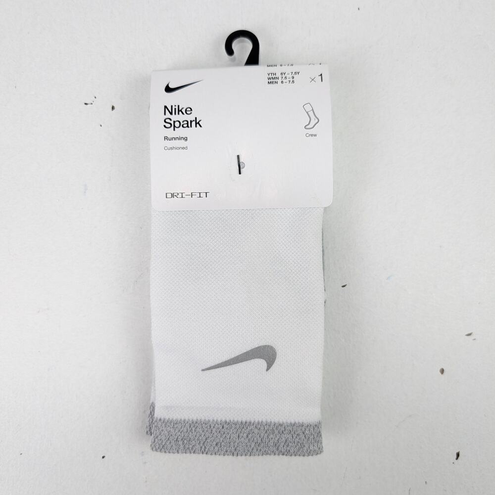 Nike Dri-Fit Spark Cushioned Crew Running Socks - White - M (6-7.5) W (7.5-9)